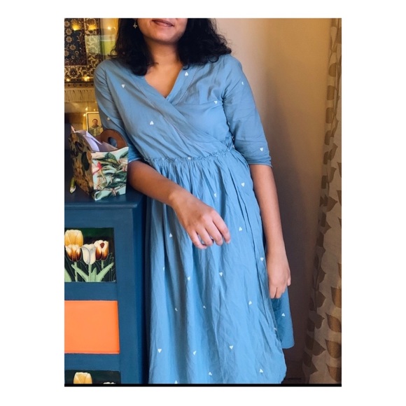 Ajio Dresses Blue Wrap Dress Poshmark
